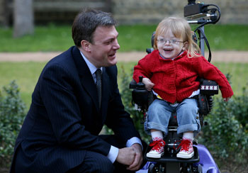 Ed Balls MP and Robyn at the Whizz-Kidz-PCT partnership for young wheelchair users